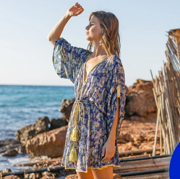 Miss june blue royal dress with gold metalic - Picture 9 of 12